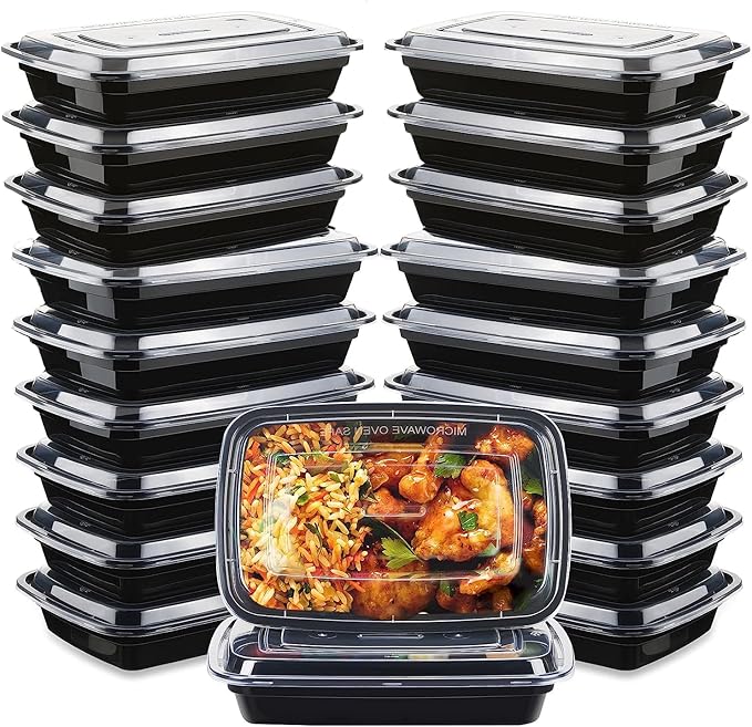 [20 Pack] Meal Prep Containers reusable 1 Compartment, Microwave, Freezers & Dishwashers Safe - BPA Free Reusable Food Storage Containers with Lids - Stackable Salad Lunch Box