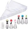 Piping Bag and Nozzles Set with Coupler, 100 Pcs Disposable Piping Bags, Large Decorating and Pastry Bags, Clear Piping Bags for Cake Cupcake Dessert Cookies Decoration