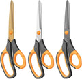 Titanium Coating Scissors, Premium All Purpose Scissors, Ultra Sharp Stainless Steel Blades, Comfortable Grip, Great for Craft, Office, School and Everyday Use, Black/orange, 21.8cm, Pack of 3