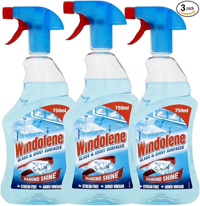 Windolene Glass & Shiny Surfaces Diamond Shine, Pack 3 x 750ml, Streak-Free Cleaning for Windows, Window cleaner & Glass cleaner