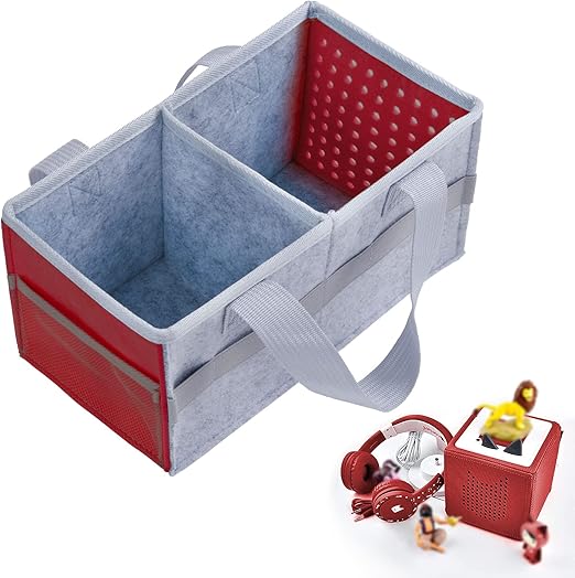 Vicloon Toniebox Storage Bag - Felt Organizer for Starter Set and Accessories, Audio Player Travel Carrying Case with Handle (Red)