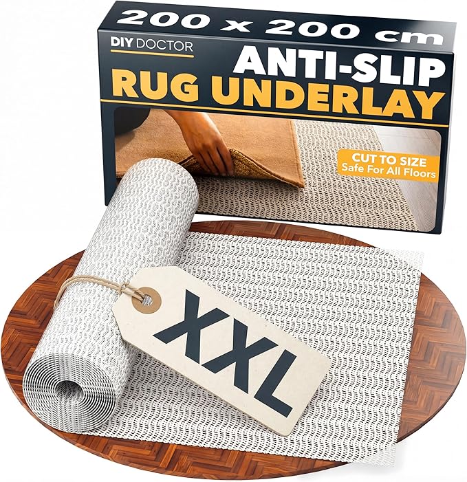 DIY Doctor XXL Rug Gripper (1 Pack) – 200x200cm Non-Slip Matting Roll – Anti Slip Rug Underlay for Hardwood, Tile & Laminate – Rug Grip Stopper & Non-Slip Mat for Floors