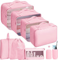 Jsdoin Packing Cubes for Suitcase,9 PCS Travel Luggage Packing Cubes for Backpack, Waterproof Essentials Suitcase Organiser Bags, Travel Accessories (Pink)