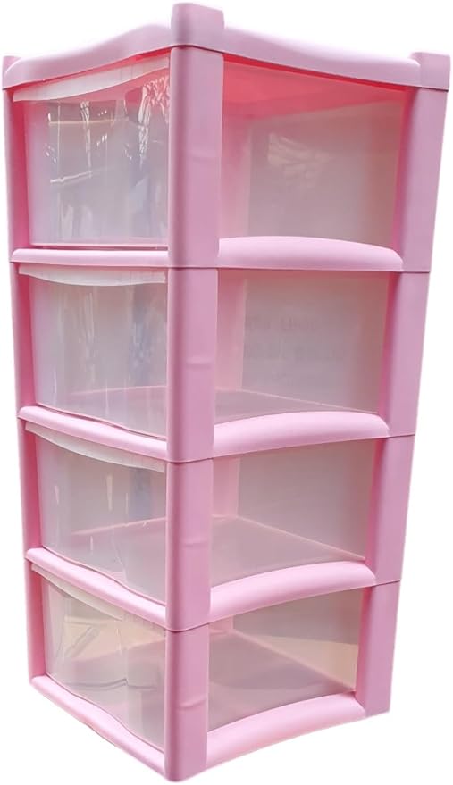 4 Drawer Large Plastic Storage Drawer Tower Perfect for Schools, Offices and Children's Toys Storage Solution (Pink)