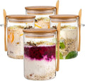 4-Pack Overnight Oats Containers with Wooden Lids and Spoon, 16 oz Overnight Oats Jars, Glass Food Storage Container for Oatmeal, Chia Pudding, Yogurt, Salad, Cereal