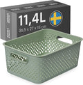 SmartStore Storage Basket with Handles in Green 11.4L (36.5x27x15cm) | Plastic Storage Bin from Recycled Plastic | Essence L Storage Box fits A4 paper| Storage with 10-year Warranty