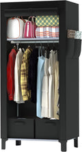 Canvas Wardrobe for Bedroom Fabric Wardrobe Closet with 2 Hanging Rails,2 Drawers, Portable Temporary Stable Base 161 * 59 * 45cm (2 Columns, 59cm/23.2inch Width, Black)