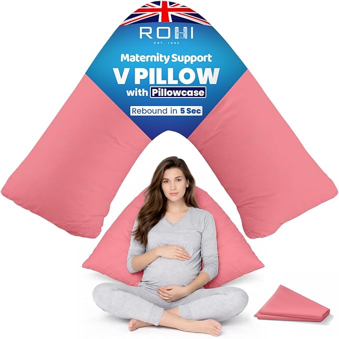 Rohi Orthopaedic V Pillow with Pillowcase – Anti Allergy Triangle pillows for Adults, Nursing, Maternity & Pregnancy – Extra Hollowfibre Cushioning to Supports Neck, Head & Back (Baby Pink)