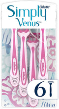 Gillette Simply Venus 3 Women's Disposable Razors with Lubricating Strip, 4+2 Free