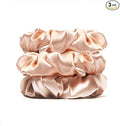 3Pack Silk Scrunchies For Hair 100% Pure Mulberry Silk Hair Ties, Elastic Ponytail Holders, Hair Ties No Damage, Satin Scrunchies, Velvet Scrunchy for Hair Accessories Sleep Tie (Pink)