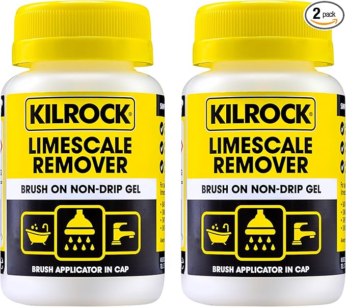 Kilrock Limescale Remover Brush On Non-Drip Gel 2 x 160ml - Brush Applicator in Cap - Dissolves Hard Water Stains and Heavy Build-ups - Perfect for Bath Rims, Sinks, Taps and Shower Heads