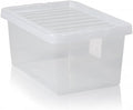 PACK OF 2 Large Storage Box with Lid Strong Plastic Stackable Nestable Container Home Office Clear (14 Litre)
