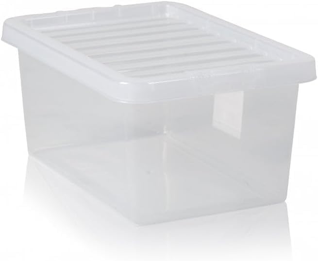 PACK OF 2 Large Storage Box with Lid Strong Plastic Stackable Nestable Container Home Office Clear (14 Litre)