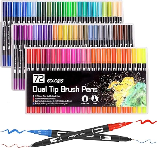 Laconile 72 Colours Dual Tip Brush Pens Brush Markers, Felt Colouring Pens for Adults Painting Colouring Sketching Drawing Calligraphy