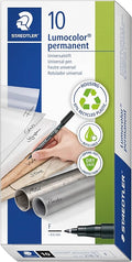 STAEDTLER 318-9 Lumocolor Permanent Pen, Fine Line Width, 0.6mm - Black (Box of 10)
