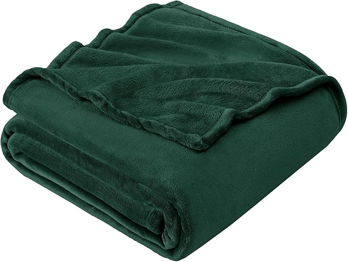 EHEYCIGA Fleece Blanket Dark Green Throws for Sofas Fluffy Warm Soft Blanket for Bed Settees Armchairs, Fit All Season, Single, 130x165cm