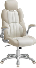 SONGMICS Office Chair, Ergonomic Gaming Chair, Adjustable Headrest, Tilt Function, Foldable Armrests, Swivel Castors, Adjustable Height, E-sports Chair, Cream White OBG065W12