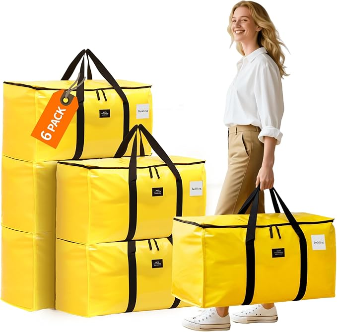Moving Bags and Storage Bags - 95L Heavy Duty Moving Boxes with Reinforced Bottom & Wrap-Around Handles, Tear-Resistant Reusable Larege Packing Bags for Home, College Dorm, Christmas Decor, 6 Pack