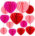15 Pieces Honeycomb Balls Valentines Pom Poms Red Paper Honeycomb Ball Decorations Hearts Tissue Paper for Wedding, Valentine's Day, Engagement, Bridal Shower (Red, Pink,Rose Pink)
