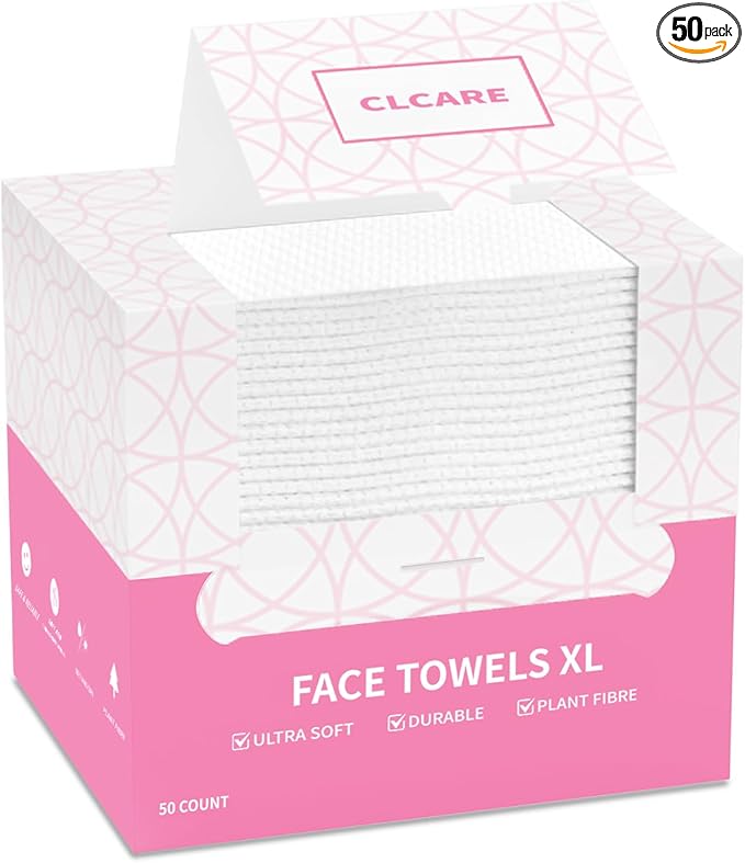 Disposable Face Towel XL 50 Count, 25x30cm Face Towelettes, Cloth Tissue, Facial Towel Compatible with Clean Skin, Makeup Remover Cloth and Facial Wash Dry Wipes (Pearl Pattern)