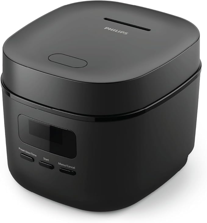 Philips 3000 Series Mini Rice Cooker - 0.54L Capacity, 5-Layer Bakuhanseki Coated Pot, 30-Min Fast Cooking, 5 Auto Menus, Compact & Non-Stick, Black (HD3080/80)