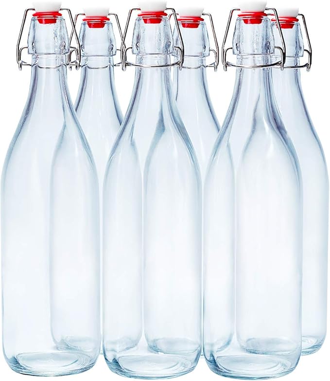 6PCS Glass Bottles with Swing Top - Airtight Preserve Bottles for Home Brewing Oil Vinegar Beer Wine Cider Soda - 1000ML/35oz
