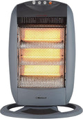 Belaco Electric 3 Bar Halogen Heater 1200W, Portable Room Heater with 3 Heat Settings, 90° Oscillation, Tip Over Safety Switch, Compact Carry Handle, Grey