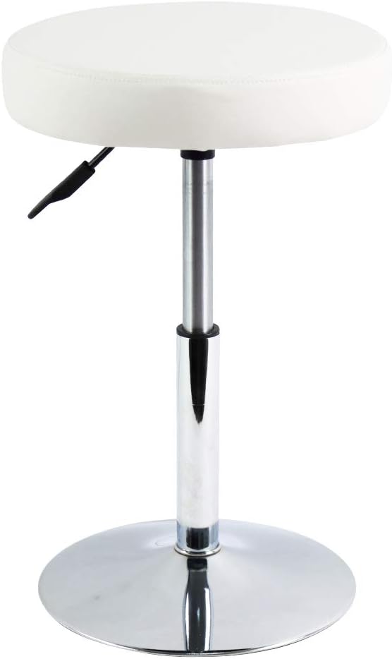 FURWOO PU Leather Round Barber Shop Stool Height Adjustable Swivel Workshop Barber Shop Home Kitchen Short Bar Stools without Backrest Stool Small(White)