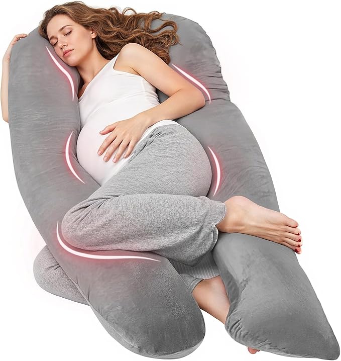 Nuliie Pregnancy Pillow for Sleeping, U Shaped Full Body Pillow Pregnancy Pillows, Maternity Pillow Support for Back, Hips, Legs for Pregnant Women, With Washable Velvet Cover (Grey)