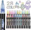 YITHINC Glitter Pens Outline Marker Pen, Arts and Crafts Gift for Kids Girls, Teenage Girls Gift, 28 Sparkle Metallic Colouring Pens, Easter Gifts for 4 5 6 7 8 9 10 11 12 Year Old Girls