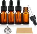 4 x 10ml Amber Brown Glass Bottles with Dropper Pipettes - Come with 1 Stainless Steel Funnel & 4 Lables - Tincture Dropper Bottles for Essential Oils, Aromatherapy Blends, Liquids