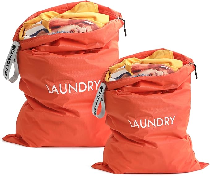 2 Pack Laundry Bags, Travel Laundry Bag for Dirty Clothes, Swimming Yoga Bathing Suit Workout Washable Wet Bag, Orange