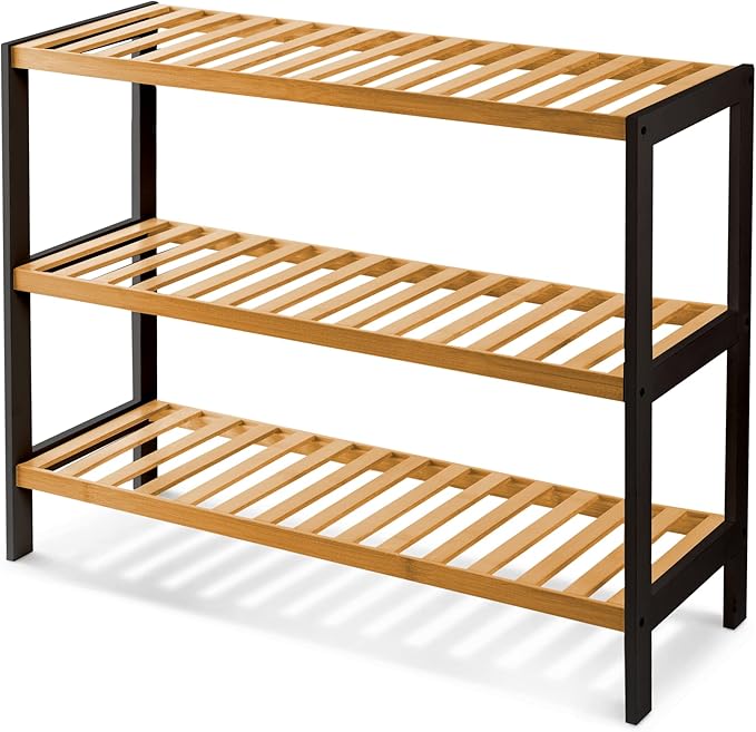 KEPLIN 3 Tier Natural Bamboo Shoe Rack Easy Assembly & Strong Design Stand Shelf Organiser Ideal for Corridor,Bedroom,Bathroom,Hallway & Small Spaces Large Capacity Up to 9 Pairs of Shoes(55x70x25cm)
