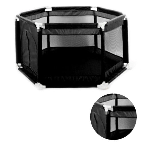 (BlackÂ ) Baby Playpen 6 Sides with Round Zipper Door Play