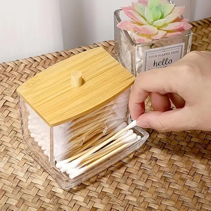1pc Clear Cotton Swabs Storage Holder DispenserCotton Pads Holder With Lids, Bathroom StorageContainer Organizer Art Supplies Storage Boxes &Organizers