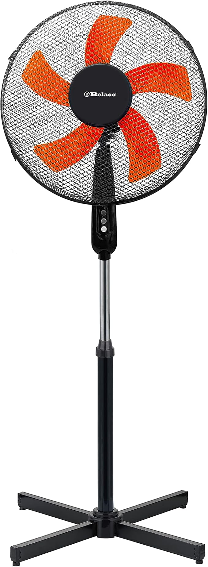 Belaco Stand Fan Pedestal fan 16" Oscillating free stand fan Floor fan adjustable height Black & Oranage