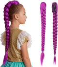 Rumi Hair, 26 Inch Long Purple Braid Ponytail Extensions Pre Stretched Purple Hair Extensions for Braids Easy Clip in Ponytail for Cosplay Halloween Costume (Claw Ponytail)