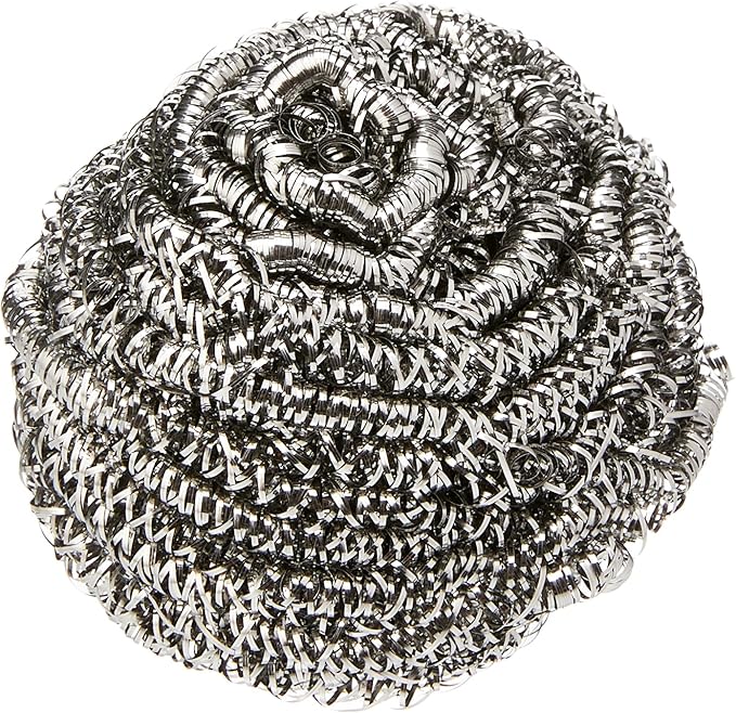 Spontex Tough Kitchen Scourers | Wire Wool Pan Scourers | 90% Recycled Rust-Free Stainless Steel | Cleans Ovens, BBQs, Glass Dishes & Jugs | 4 Count