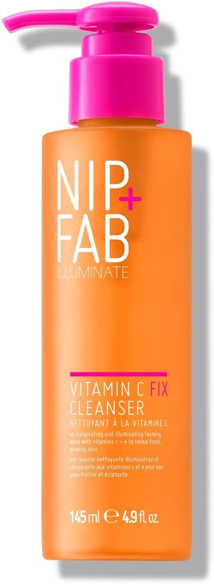 Nip + Fab Vitamin C Fix Cleanser – Brightening Face Wash with Vitamin C, Panthenol (Vitamin B5) and Vitamin E for Radiant, Hydrated & Glowing Skin, Vegan, 145ml