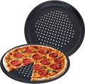 GEEZY Large Non-Stick Pizza Baking Tray 32cm (12.5") - Set of 2, Round Carbon Steel, Perforated Holes, Dishwasher, Fridge, Freezer Safe - Pizza Pan & Plate for Oven, Flatbread, Family Meals
