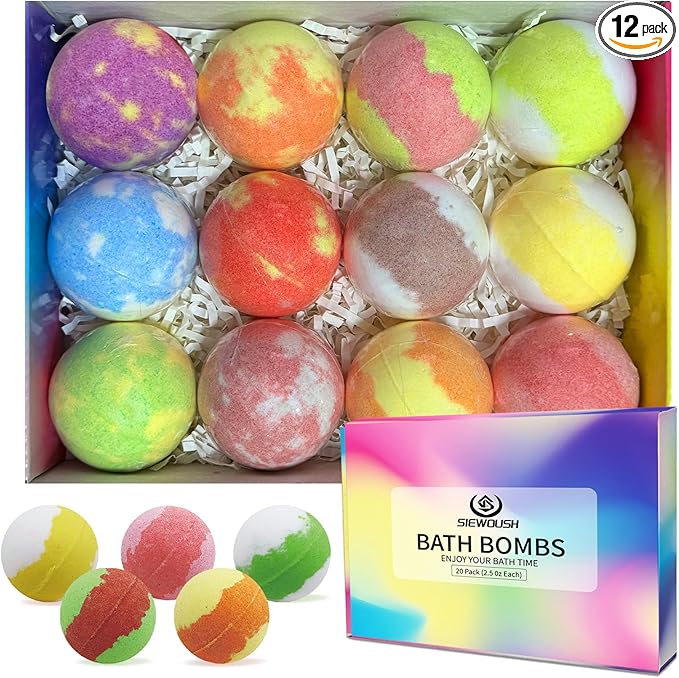 Bath Bombs Gift Set for Women - 12Pcs Bubble Bath Balls with Natural and Organic Ingredients for Kids, Home Spa Fizzes Bathbombs to Moisturize Skin for Christmas or Birthday Gift for Girls and Boys