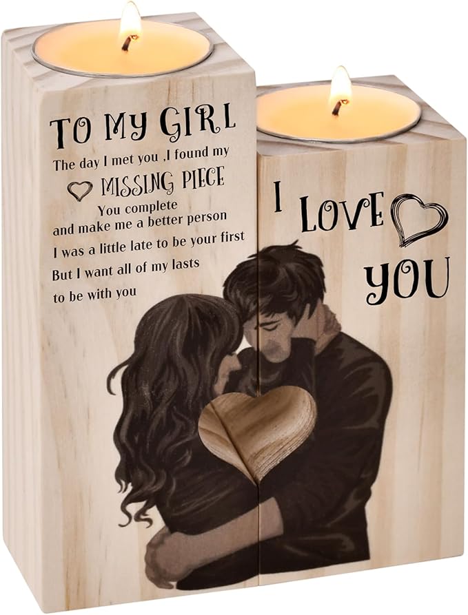 Valentines Gifts for Her,Wooden Heart-shaped Craft Candlestick Shelf,Valentines Day Gifts for Her Women,Anniversary Presents for Wife Girlfriend on Birthday Christmas