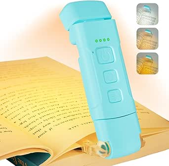 Book Light Rechargeable,Eye Caring Reading Light Lamp Clip on Book, 3 Colors,5 Brightness & USB Rechargeable, Long Lasting up to 80 hrs,Portable Mini LED Book Light for Book Lovers-Blue