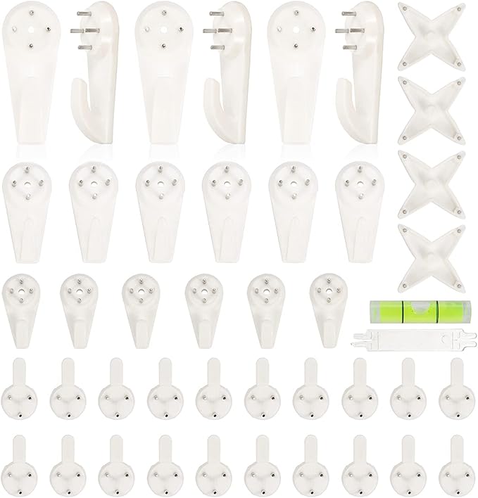 IDEALHOUSE 42pcs Non-Trace Picture Hooks for Hard Wall, Picture Hanging Kit for Frame Fixing, Assorted Hanger Set for Hardwall Drywall Painting Wedding Photos Mirror, White