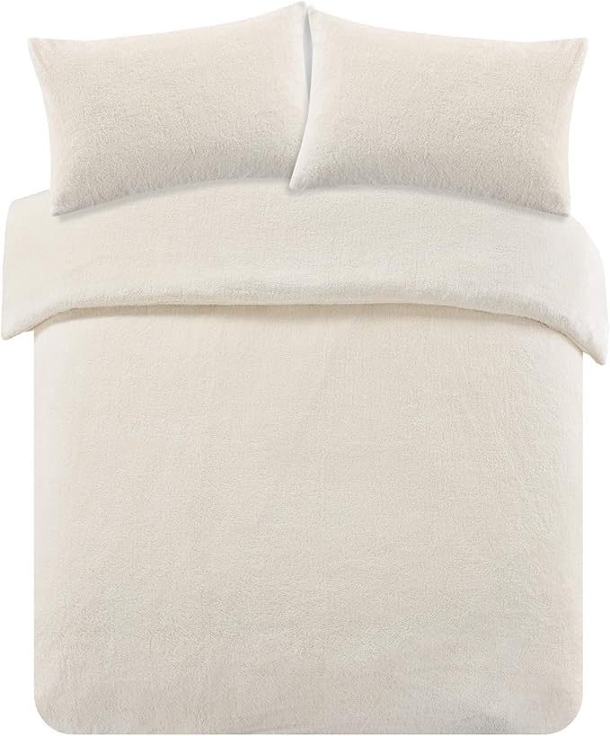 Brentfords Teddy Fleece Duvet Set Single, Cream Fleece Bedding Single Ultra Soft Warm Winter Bed Duvet Covers with Pillowcase Christmas Bedding Set for Single Bed