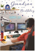 IC&G Special Grandson Birthday Card - Computer Gamer with Headphones and Snacks with a Foil Finish