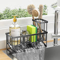 Kitchen Sink Caddy Organiser, Sink Tidy with Removable Brush Holder, Sponge & Soap Holder,Stainless Steel Cleaning Utensil Caddy for Kitchen,Black