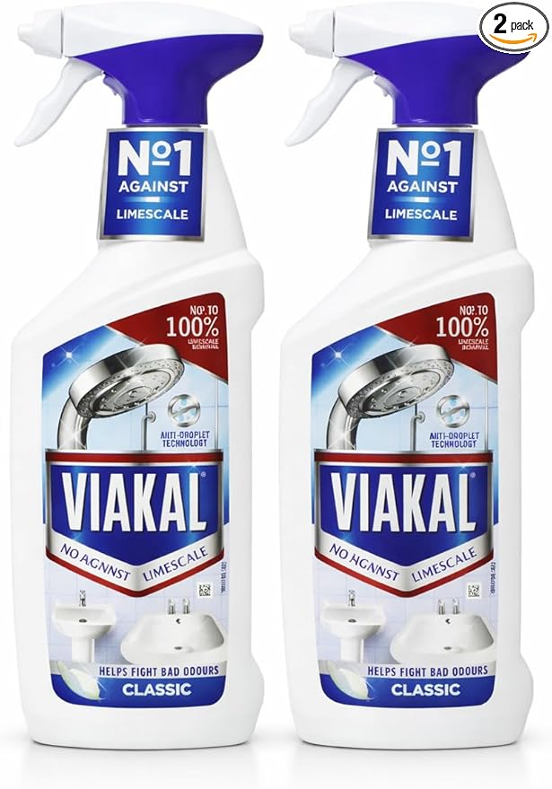 Viakal Limescale Remover Spray, 500ml (2 Pack) | Hard Water Stain Cleaner for Bathrooms, Kitchens & Showers | Powerful Descaler for Taps, Tiles, Toilets & Glass | Fast-Acting Anti-Limescale Formula