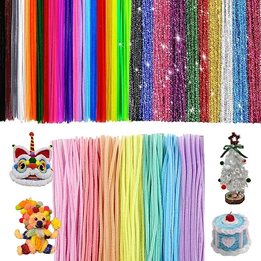 300 pcs Pipe Cleaners for Craft 37 Colour Chenille Stems 30cm Long Fluffy Chenille Wire DIY Plush Pipecleaners for Art Craft Projects DIY Decorations