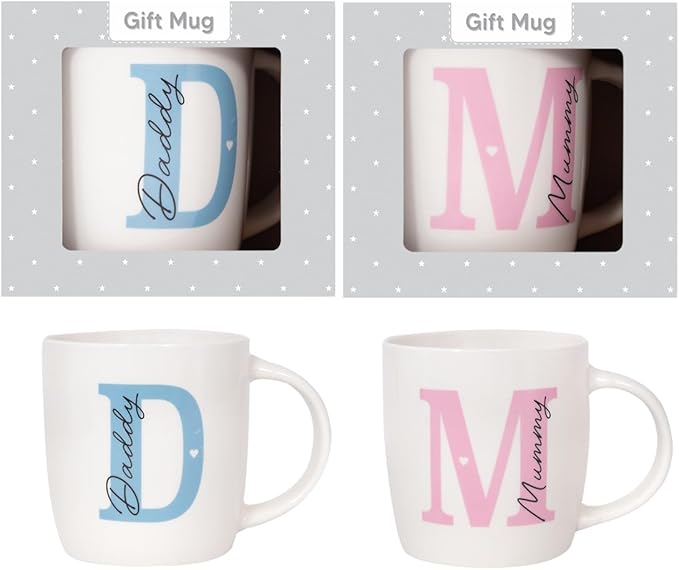 New OM Supplies Parents Set of 2 Mummy and Daddy Mugs - Gifts for Mum and Dad - Christmas Includes Decision Coin for Parents (Design 1)